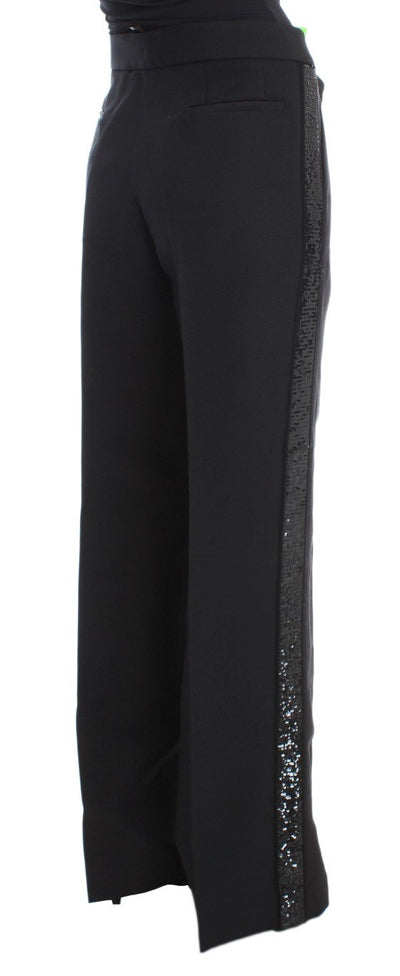 Black Cashmere Sequined Wide Legs Pants