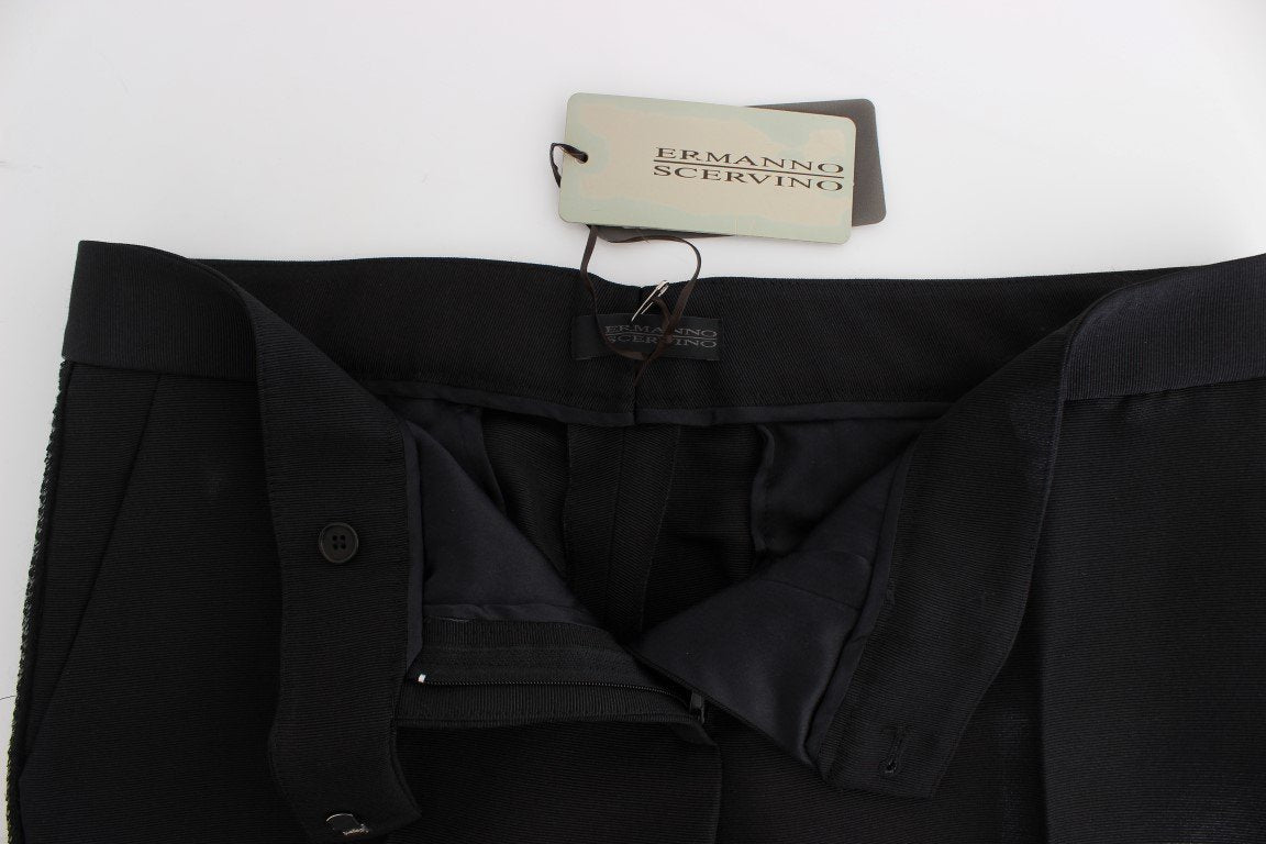 Black Cashmere Sequined Wide Legs Pants