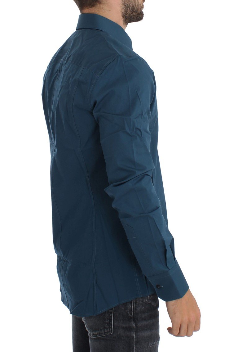 Blue Cotton Stretch SICILIA Dress Shirt