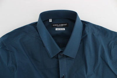 Blue Cotton Stretch SICILIA Dress Shirt