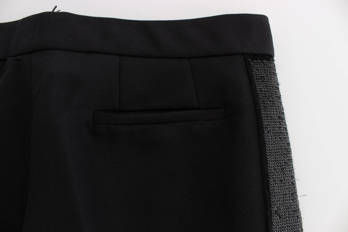 Black Cashmere Sequined Wide Legs Pants