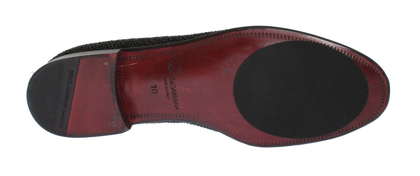 Black Suede Leather Crystal Loafers