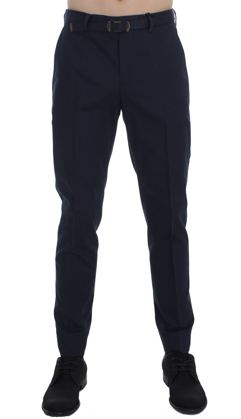 Blue Cotton Stretch Slim Fit Pants