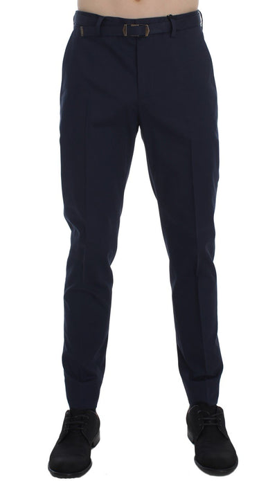 Blue Cotton Stretch Slim Fit Pants