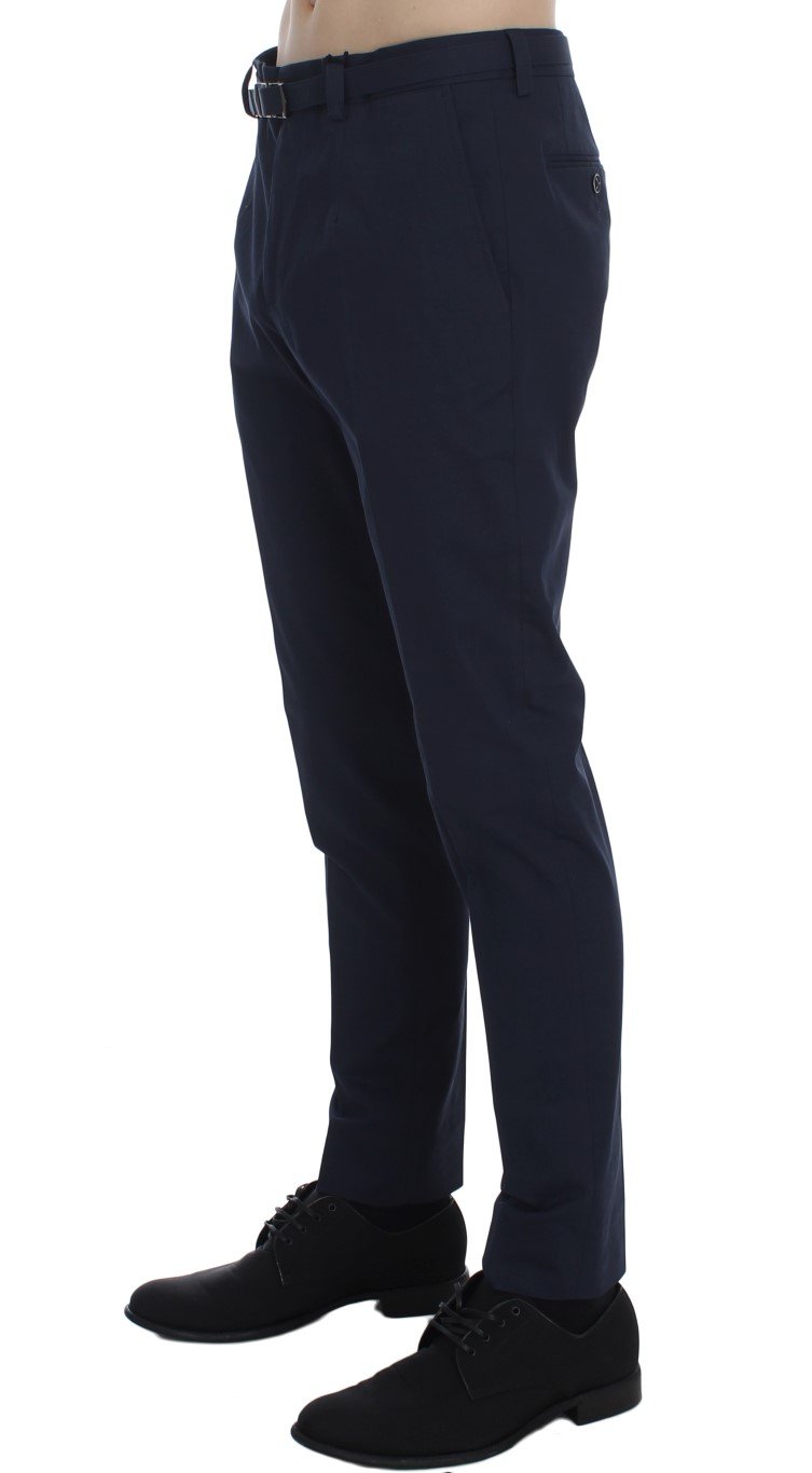 Blue Cotton Stretch Slim Fit Pants