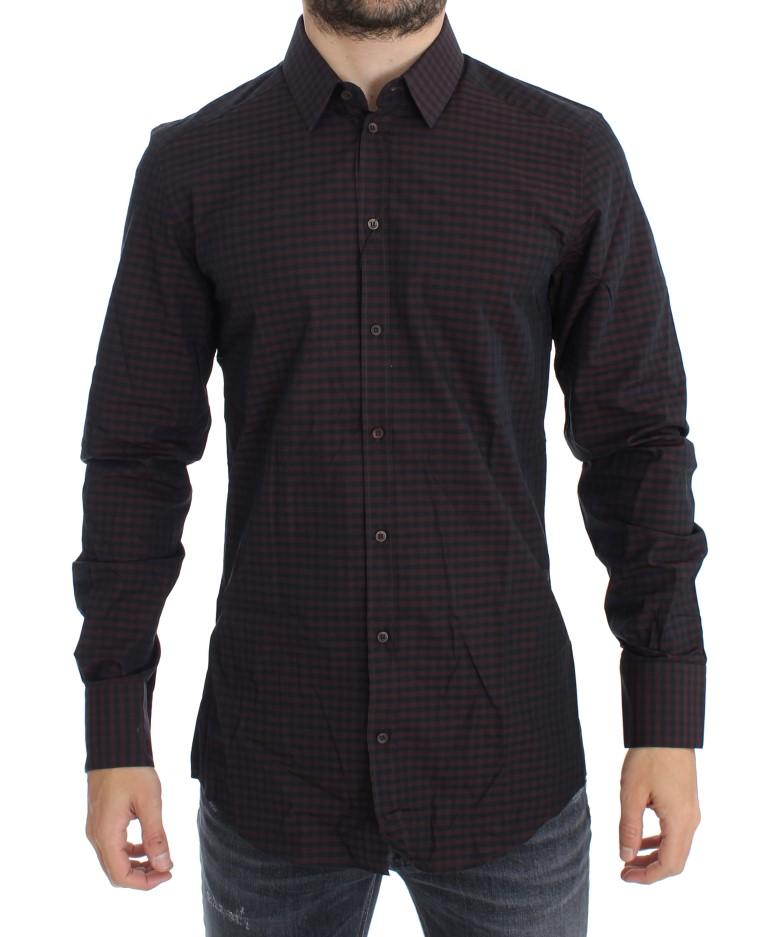 Bordeaux Black Check Slim Fit GOLD Shirt