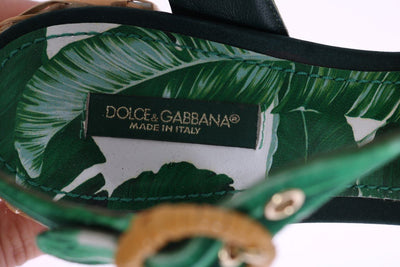 Green Banana Print Mink Fur Crystal Sandals