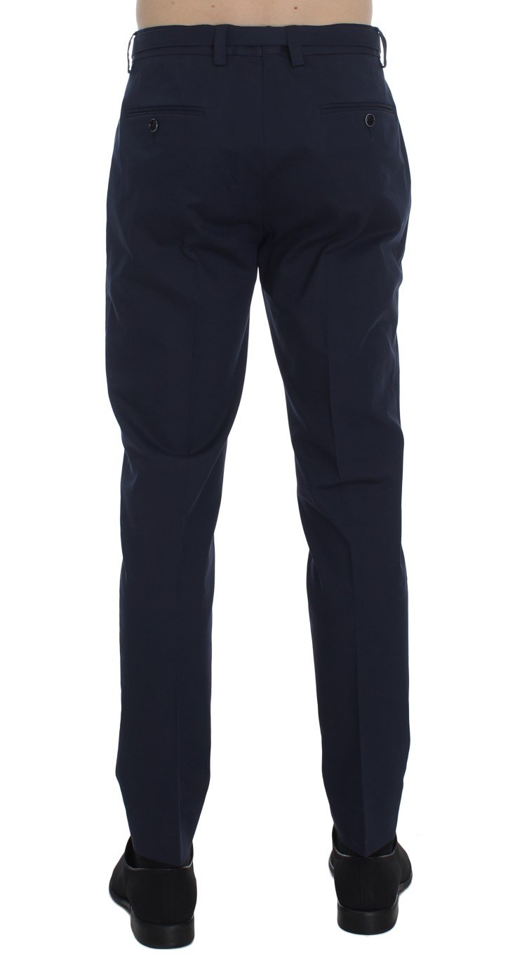 Blue Cotton Stretch Slim Fit Pants