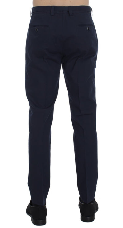 Blue Cotton Stretch Slim Fit Pants