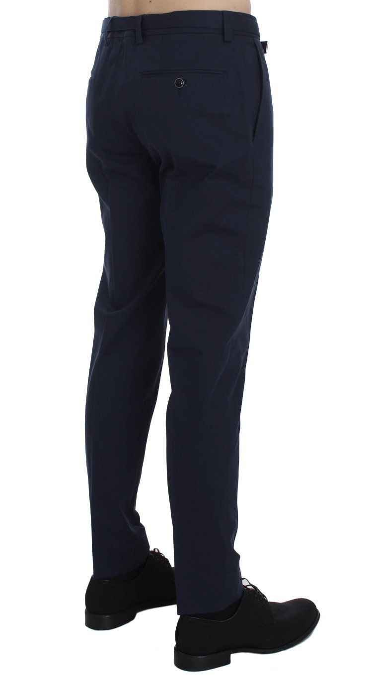 Blue Cotton Stretch Slim Fit Pants