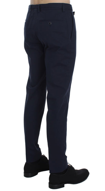 Blue Cotton Stretch Slim Fit Pants