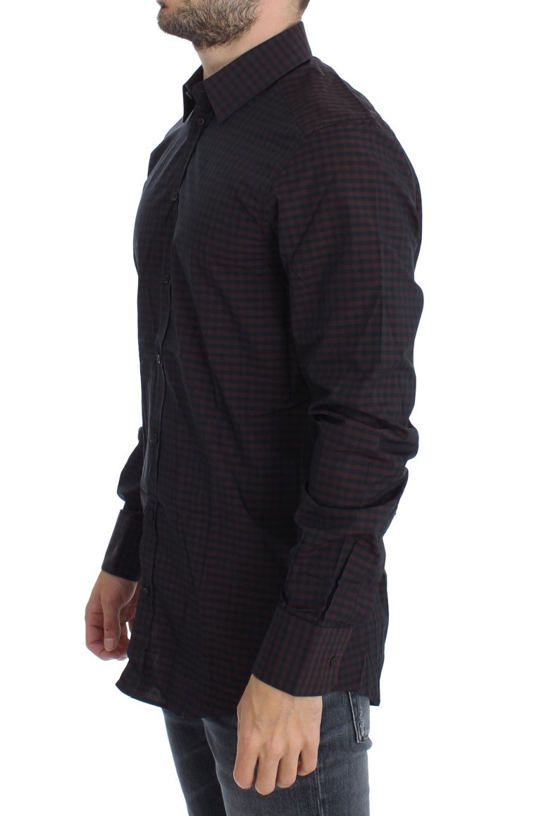 Bordeaux Black Check Slim Fit GOLD Shirt