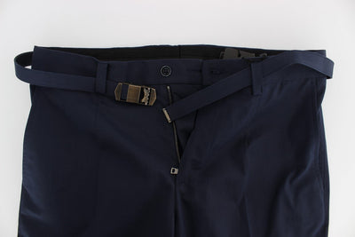 Blue Cotton Stretch Slim Fit Pants