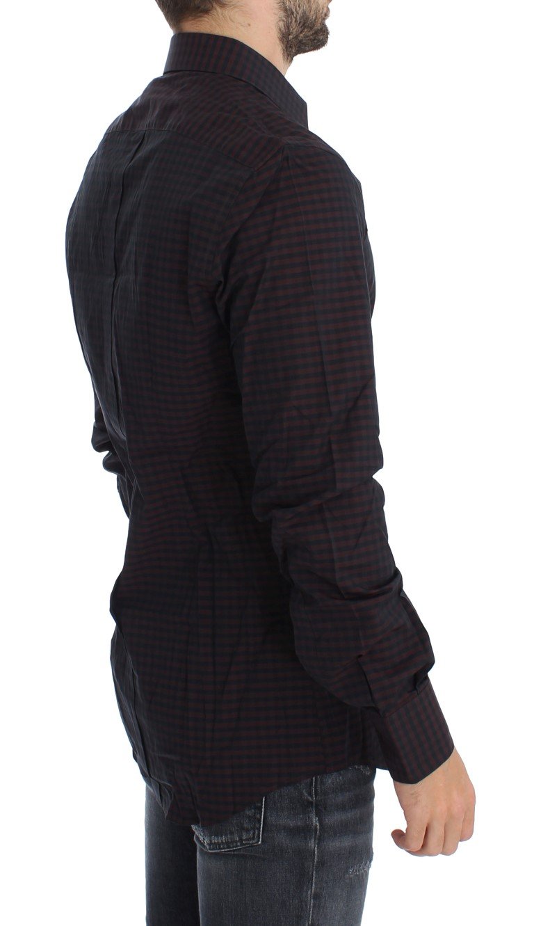 Bordeaux Black Check Slim Fit GOLD Shirt