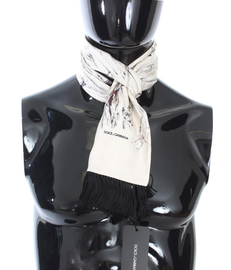 Beige Silk Bird Pattern Scarf