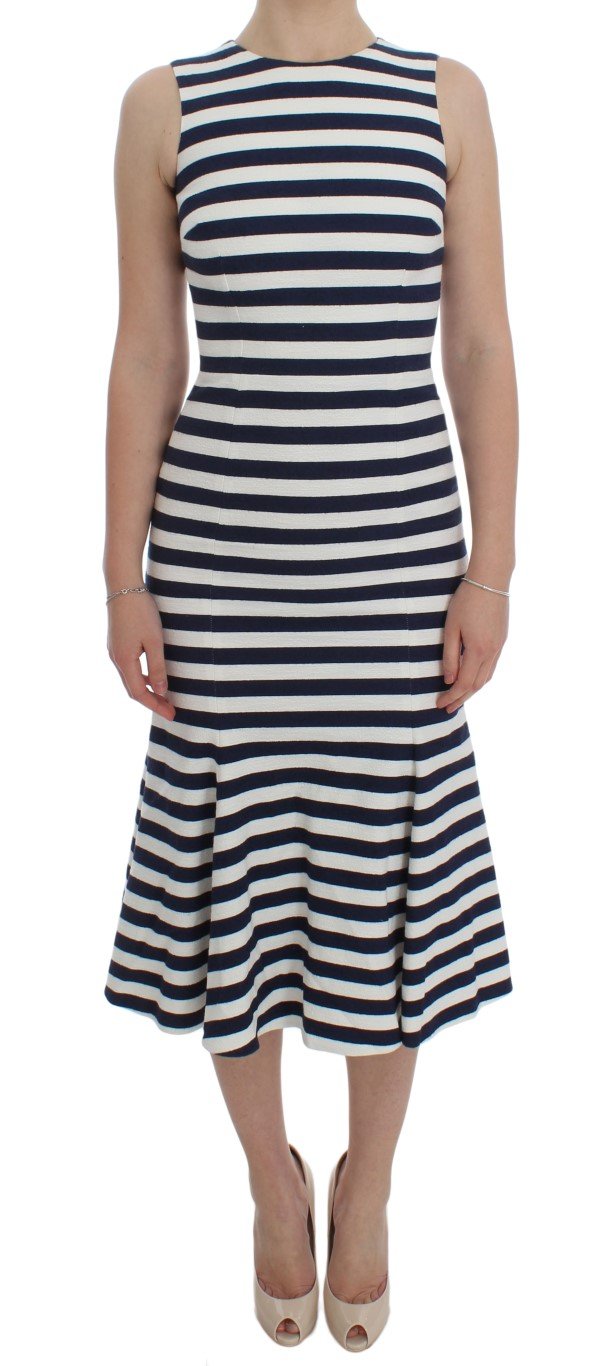 Blue White Striped Stretch Sheath Dress