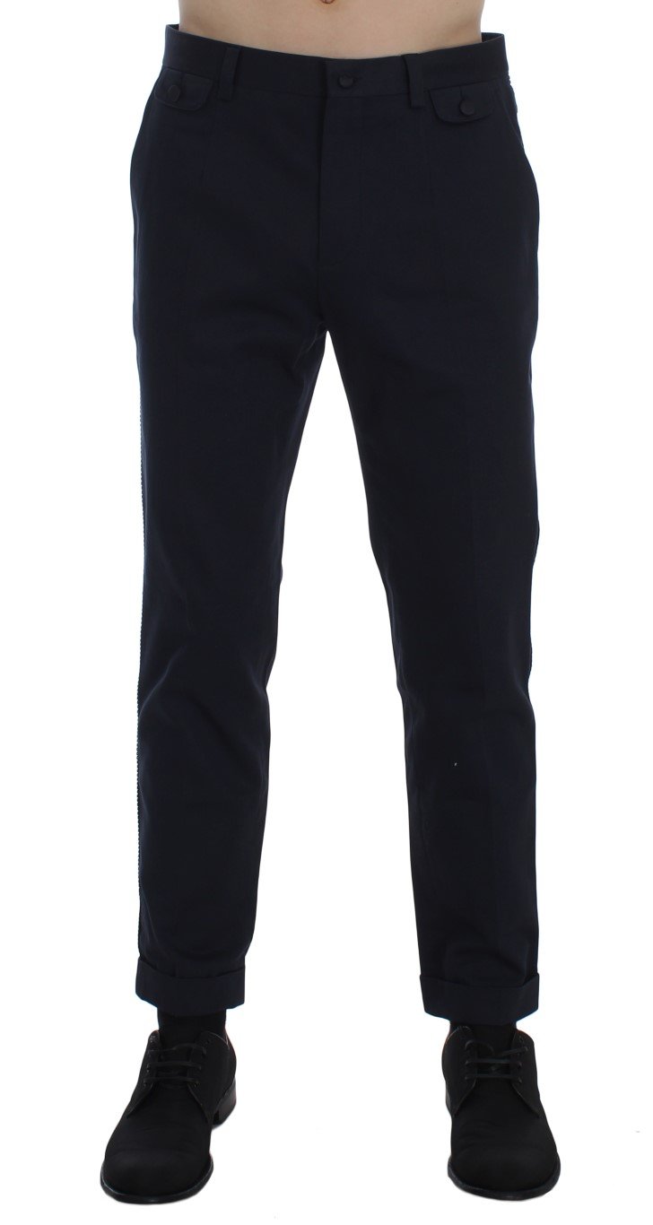 Blue Cotton Black Torero Slim Pants