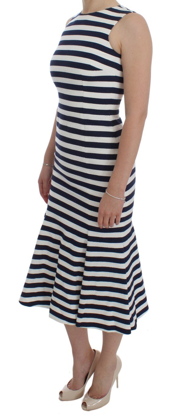 Blue White Striped Stretch Sheath Dress