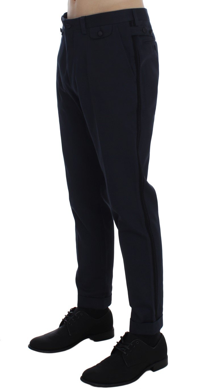 Blue Cotton Black Torero Slim Pants