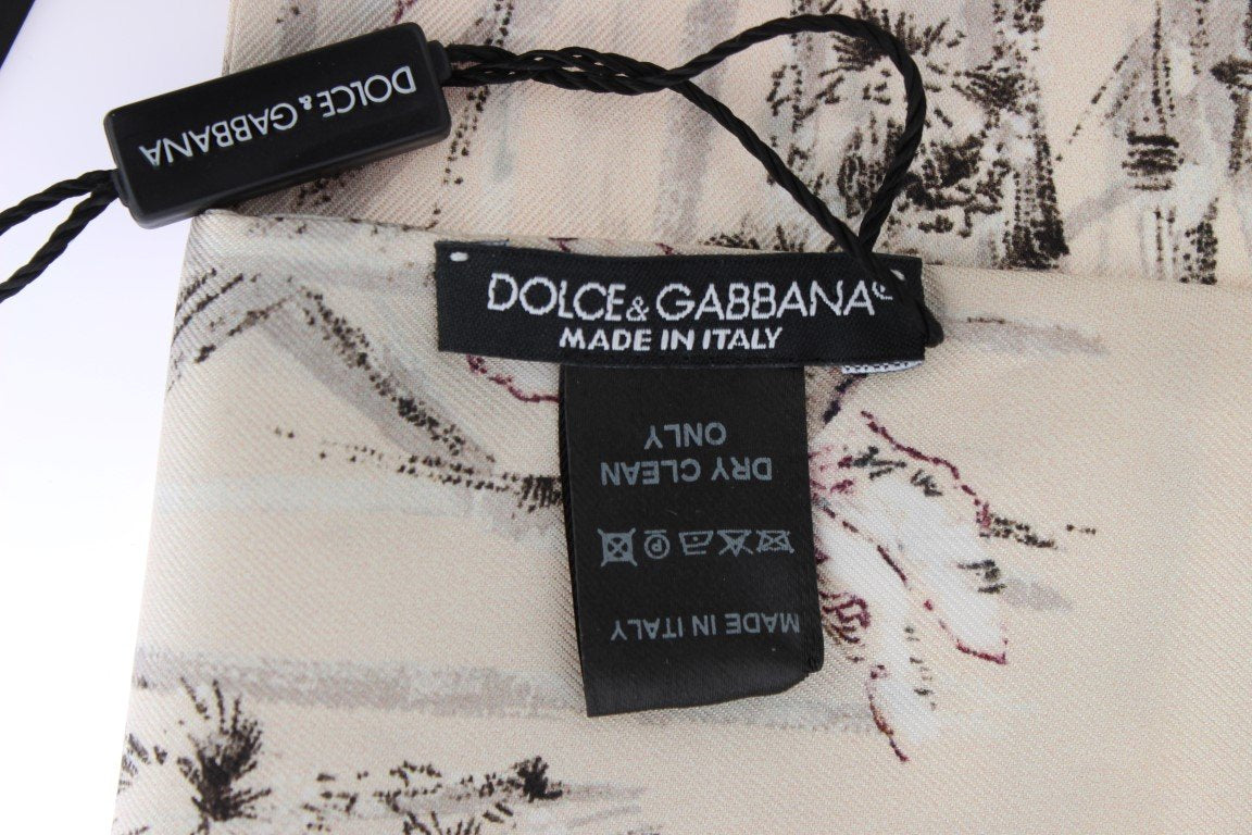 Beige Silk Bird Pattern Scarf
