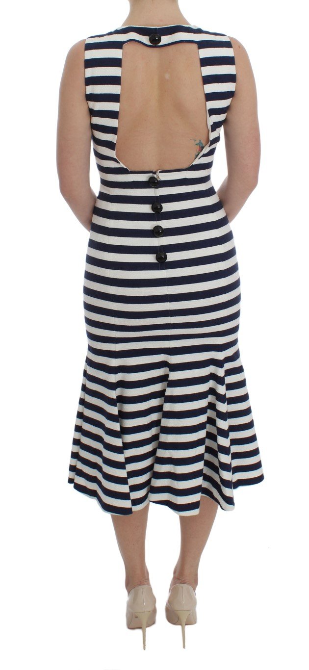 Blue White Striped Stretch Sheath Dress