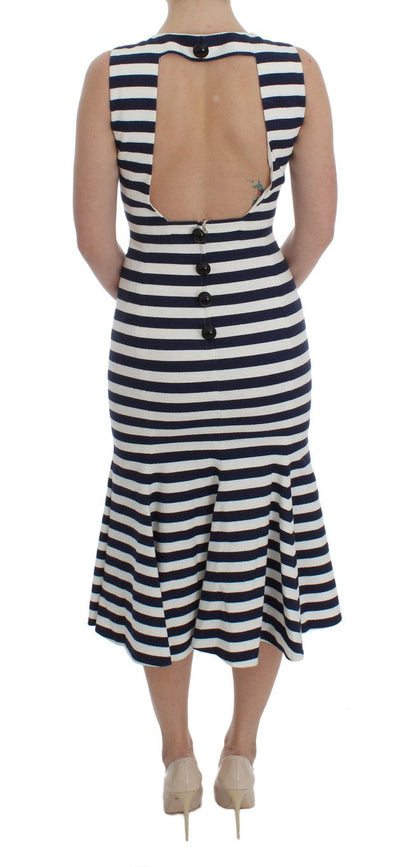Blue White Striped Stretch Sheath Dress