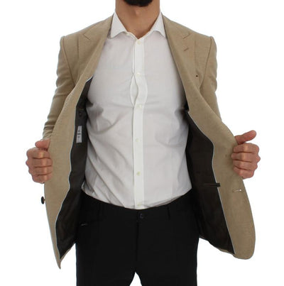 Beige Slim Fit Bee Crown Blazer Jacket