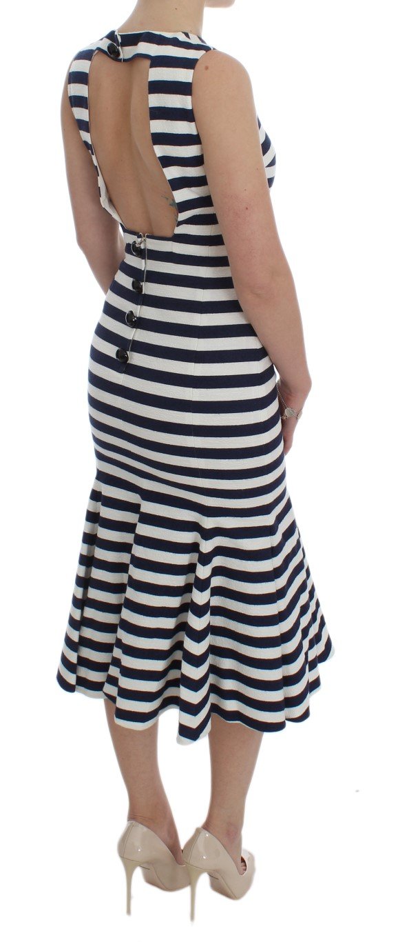 Blue White Striped Stretch Sheath Dress