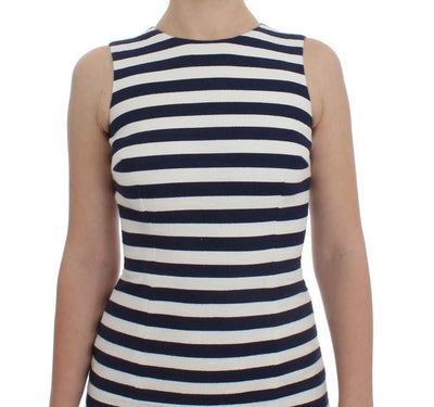 Blue White Striped Stretch Sheath Dress
