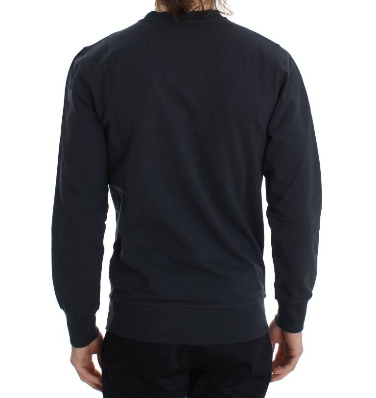 Blue Cotton Stretch Crewneck Pullover Sweater