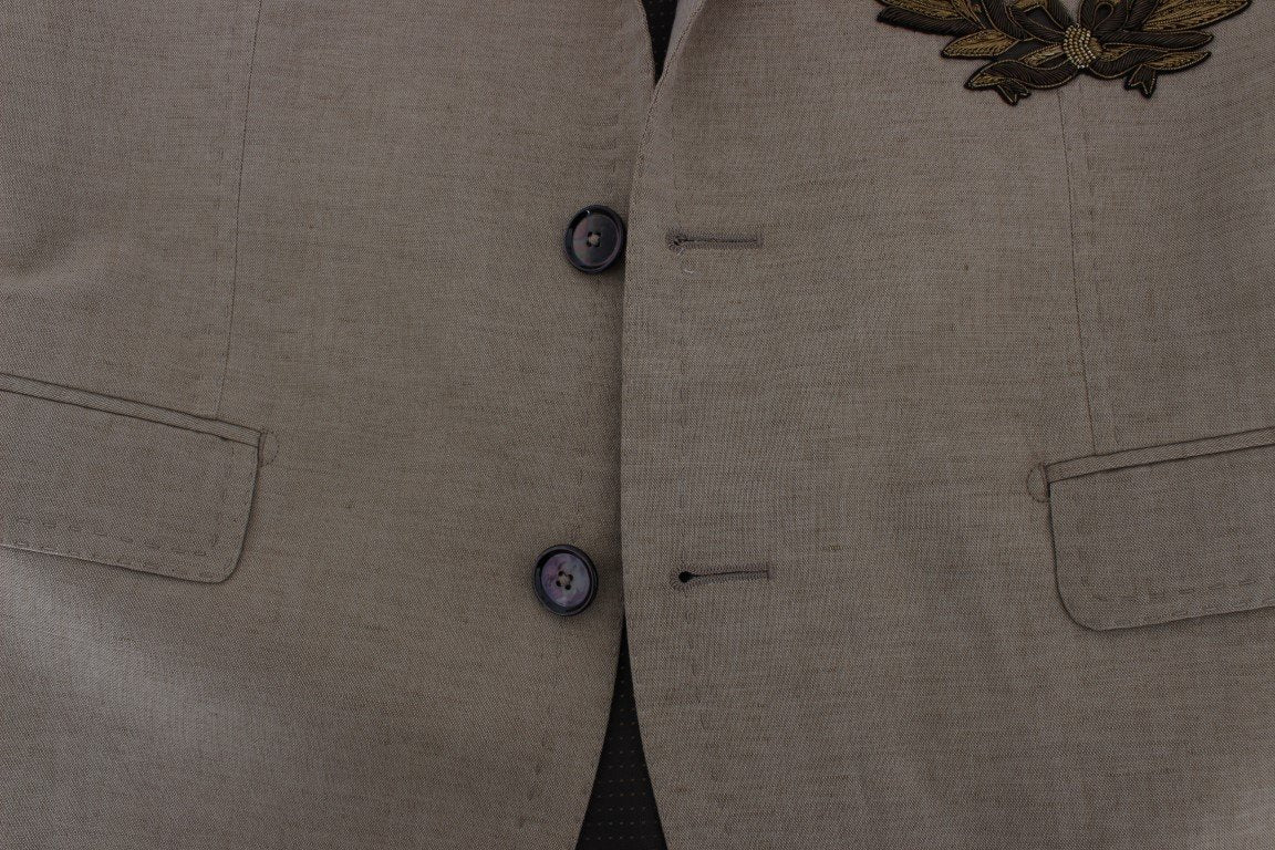 Beige Slim Fit Bee Crown Blazer Jacket