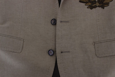 Beige Slim Fit Bee Crown Blazer Jacket