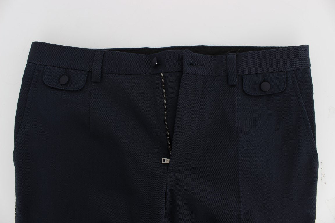 Blue Cotton Black Torero Slim Pants