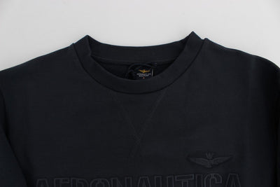 Blue Cotton Stretch Crewneck Pullover Sweater