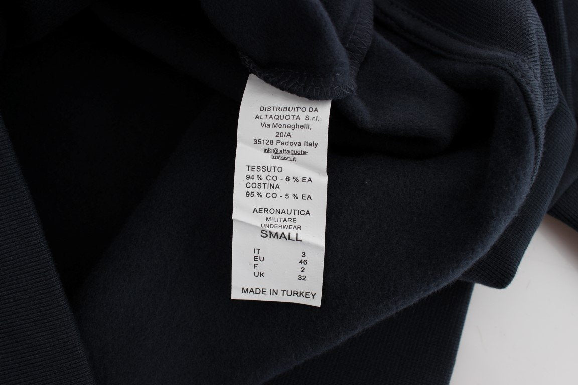 Blue Cotton Stretch Crewneck Pullover Sweater