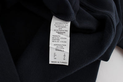 Blue Cotton Stretch Crewneck Pullover Sweater