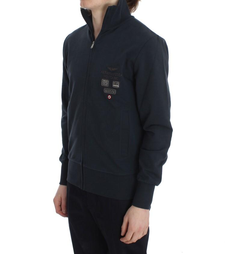 Blue Cotton Stretch Full Zipper Sweater