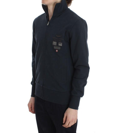 Blue Cotton Stretch Full Zipper Sweater