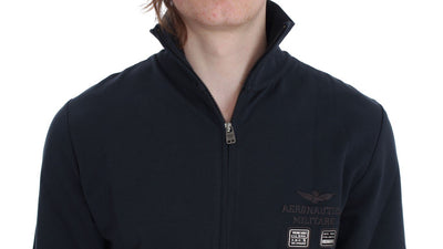 Blue Cotton Stretch Full Zipper Sweater