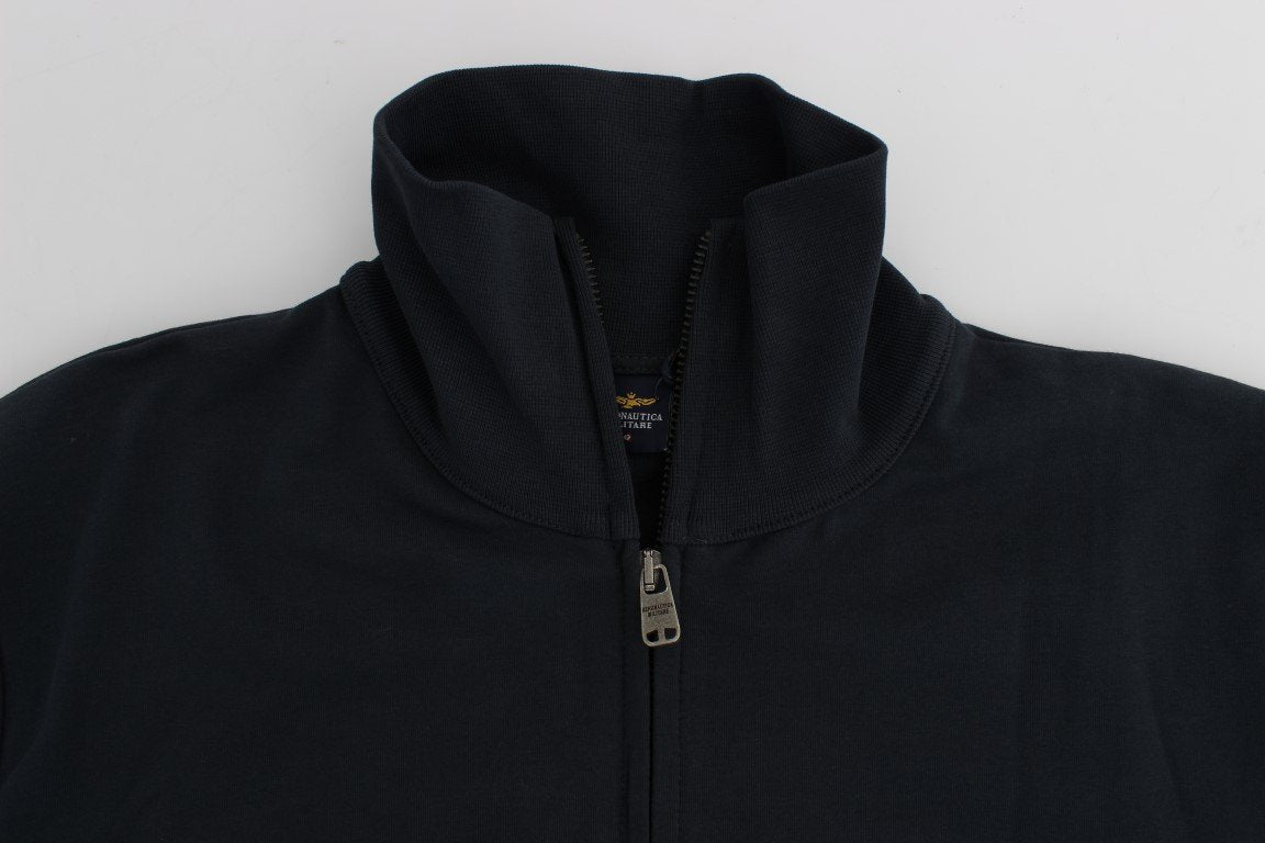 Blue Cotton Stretch Full Zipper Sweater