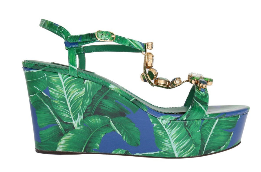 Banana Leaf Leather Crystal Sandals