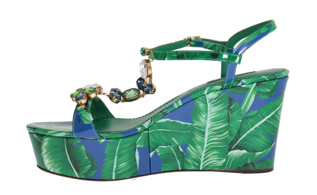Banana Leaf Leather Crystal Sandals