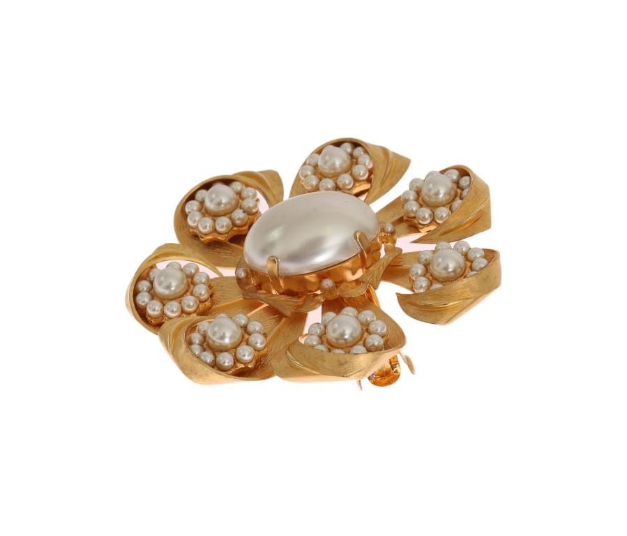 Gold Plated Brass Floral Pearls Hair Clip