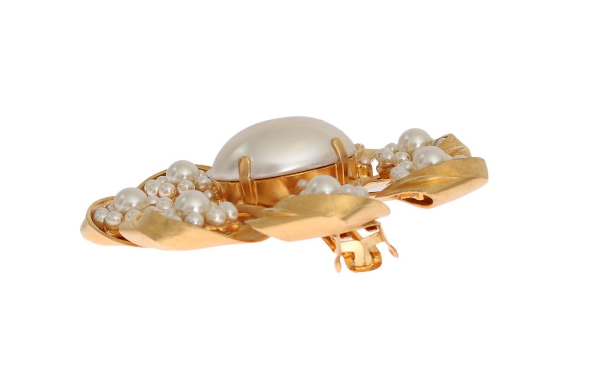 Gold Plated Brass Floral Pearls Hair Clip