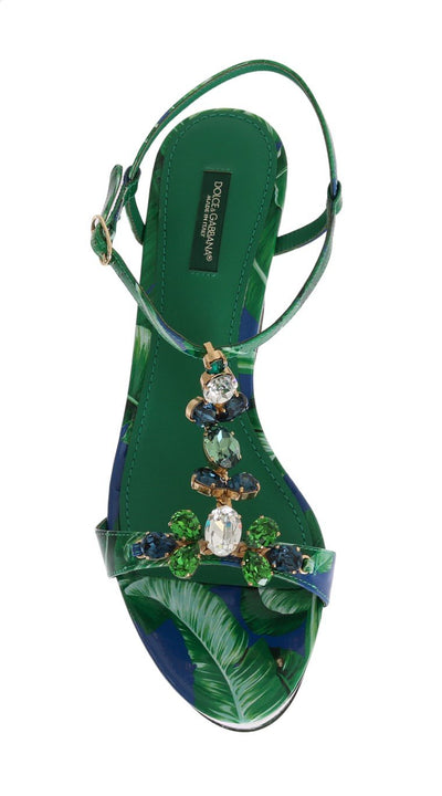 Banana Leaf Leather Crystal Sandals