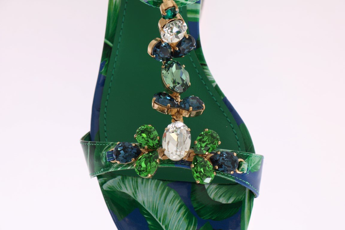 Banana Leaf Leather Crystal Sandals