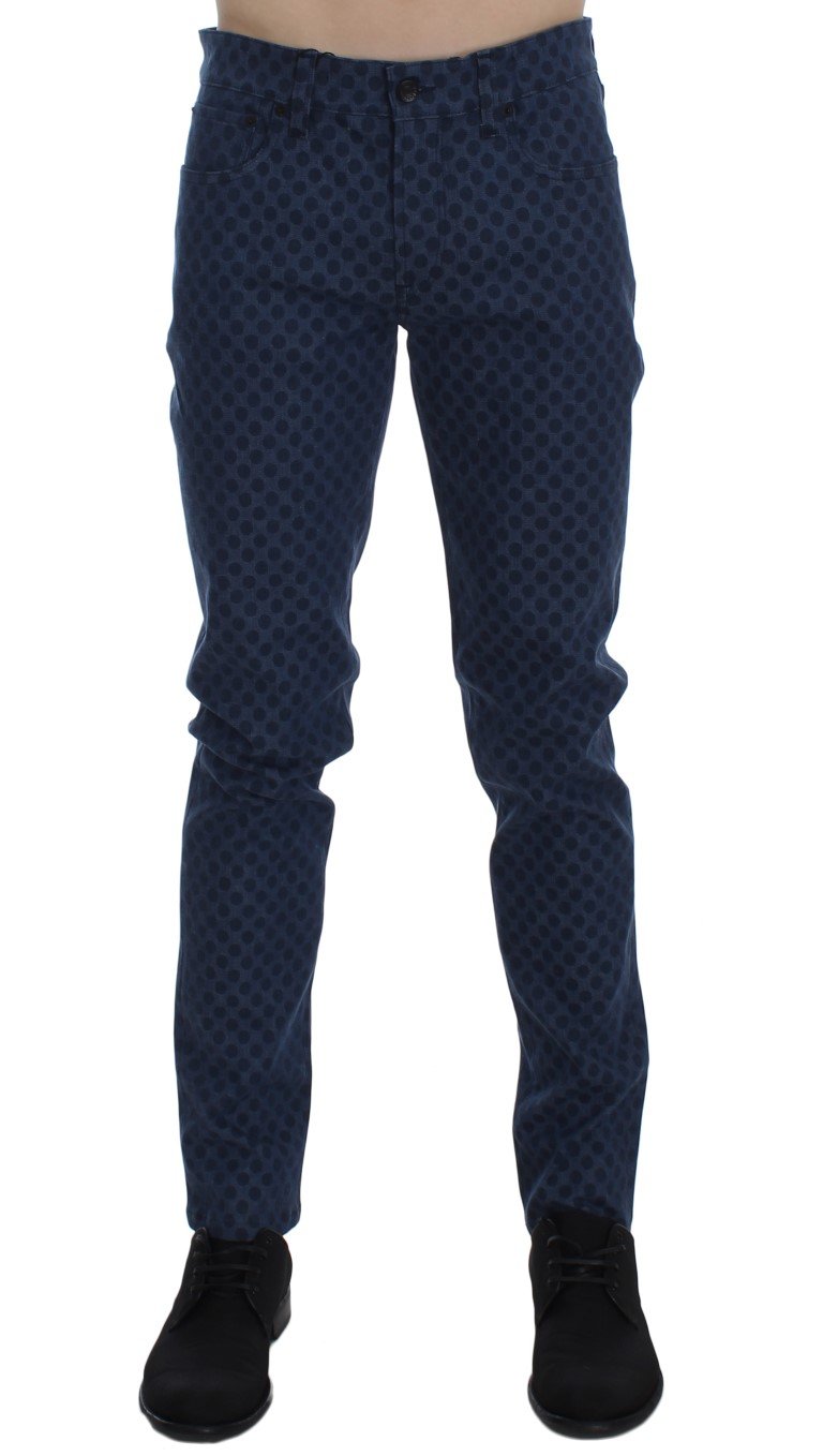 Blue Cotton Stretch Slim Fit Pants