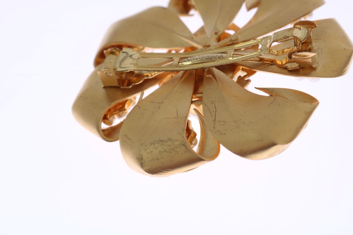 Gold Plated Brass Floral Pearls Hair Clip