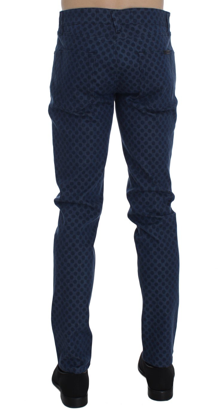 Blue Cotton Stretch Slim Fit Pants
