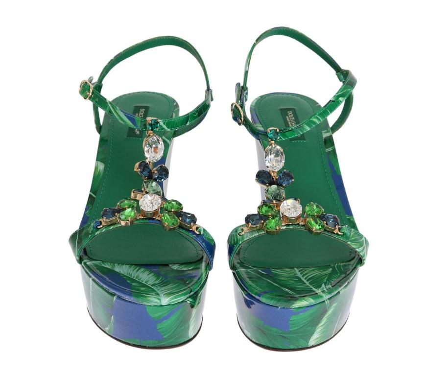 Banana Leaf Leather Crystal Sandals